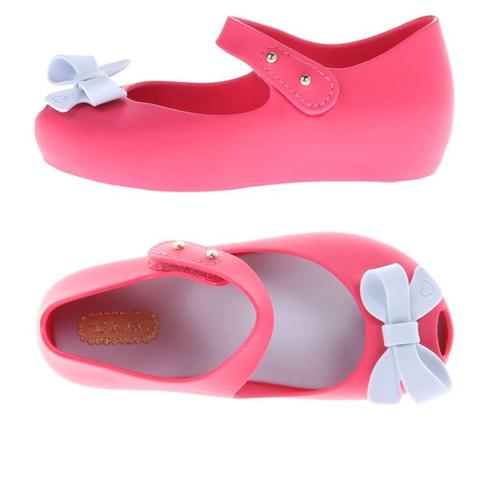 MINI MELISSA RED ULTRAGIRL HAS WHITE BOW AND PEEP TOE SIZE 26